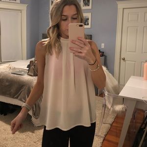 High Neck Flowy Cream Blouse